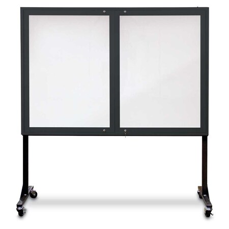 United Visual Products Sliding Door Indoor Enclosed Corkboard, 3 UV9019ACS-WHITE-CINNABA